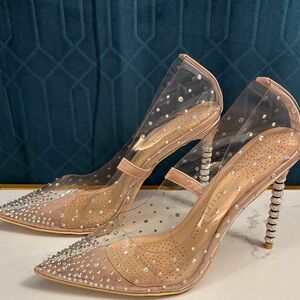 Azalea Wang Glass Slippers with Rhinestone Accents Size 9